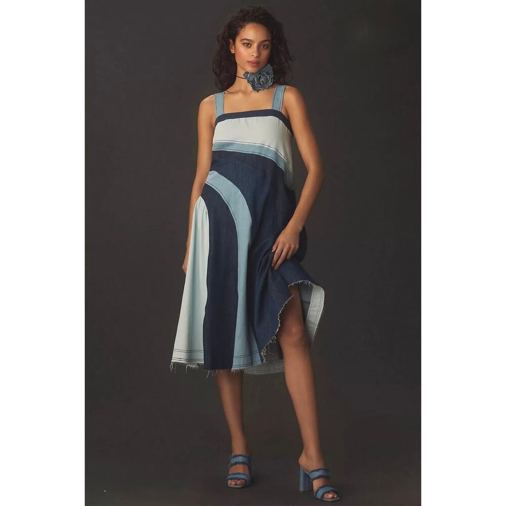 Anthropologie Pilcro Smoked Midi Dress Oversized Stretchy Denim